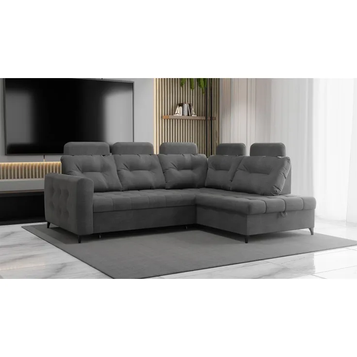Ecksofa Schlafsofa Sofa WENDIE Stoff Hold Me Grau Ottomane Rechts