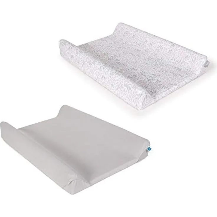Ceba Baby Bezug für Wickelauflage - 2er Set Wickelauflagenbezüge für den 2-Keil Wickelmulde 50x70 / 50x80 cm - Überzug für Wickelunterlage - Baumwolle, extra dick und kuschelig - Hellgrau + Zweige