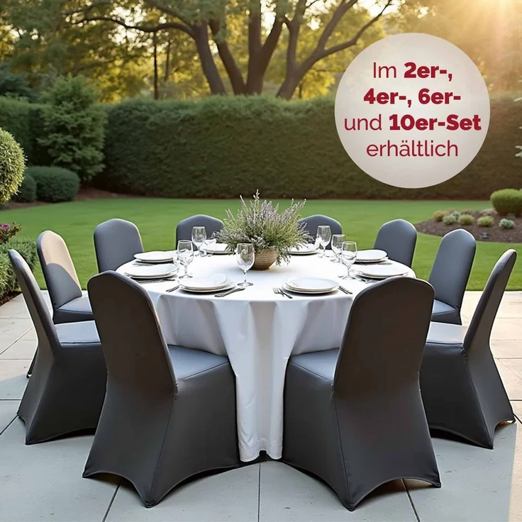 DETEX® 10er Set Stuhlhussen Stuhlbezug Stretch Grau Hochzeit – Bild 6