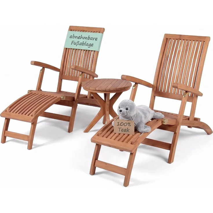 Deckchair Yacht Teak und Tisch Burton Teak-KOMPLETTSET