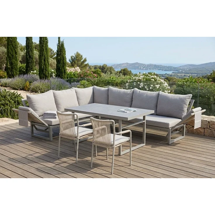 Gardissimo SAN REMO XL Ecklounge Gartenmöbel Sitzgruppe Sintered-Stone hell – Bild 1