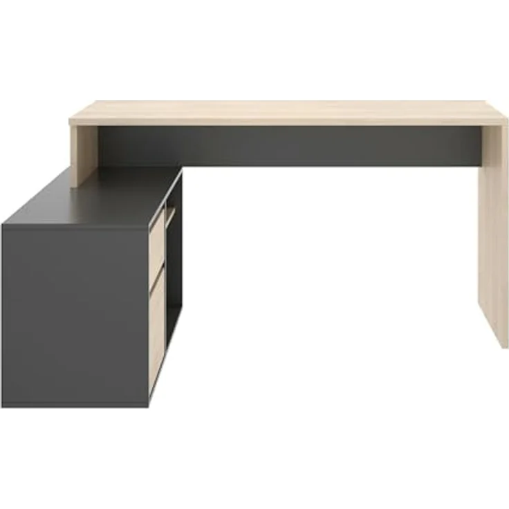 Dmora - Gardena-Schreibtisch, Schreibtisch mit Mehreren Positionen für das Büro oder Schlafzimmer, Mehrzweck-Ecktisch, 139 x 92 x 75 cm, Eiche und Anthrazit – Bild 8