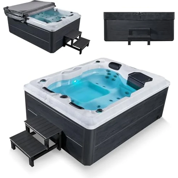 Artsauna Outdoor Whirlpool Oasis mit Treppe - Spa mit Massagedüsen, LED-Beleuchtung, 2 Filter, Abdeckung, Pumpe - Whirlpool winterfest & beheizbar – Bild 1