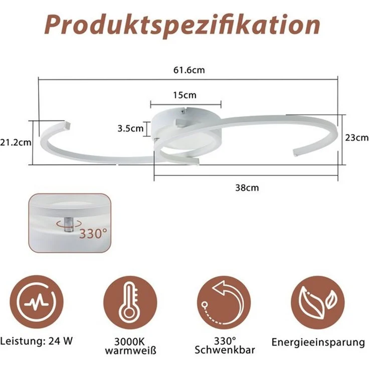 Nettlife LED Deckenleuchte Wohnzimmer 2-Ringen Schwarz/Weiß Modern 24W Deckenlampe 3000K Metall, 330° Drehbarer, LED fest integriert, Warmweiß, Deckenleuchten für Schlafzimmer Flur Küche Büro – Bild 4