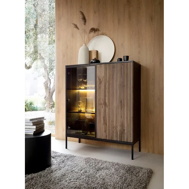 Compleo Vitrine LINO mit gerifflete Front, Loft stil, 2 Türen – Bild 5
