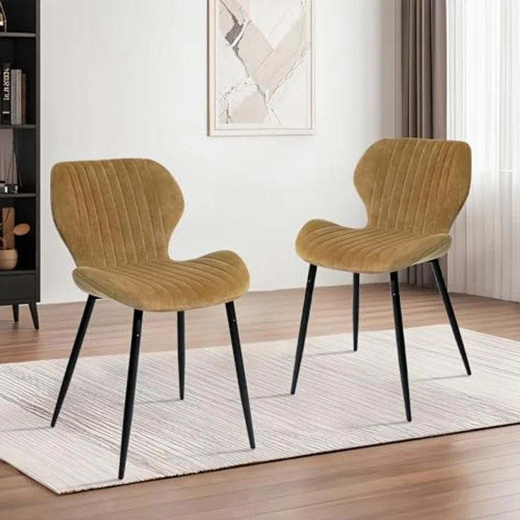 CangLong 2 Schminktischstühle, moderne Polsterstühle für Küche, Esszimmer und Wohnzimmer, Samtstühle mit schwarzen Metallbeinen, Braun – Bild 3