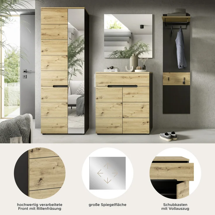Garderobenkombination (B/H/T: 220x190x37 cm) in Artisan Nachbildung – Bild 7