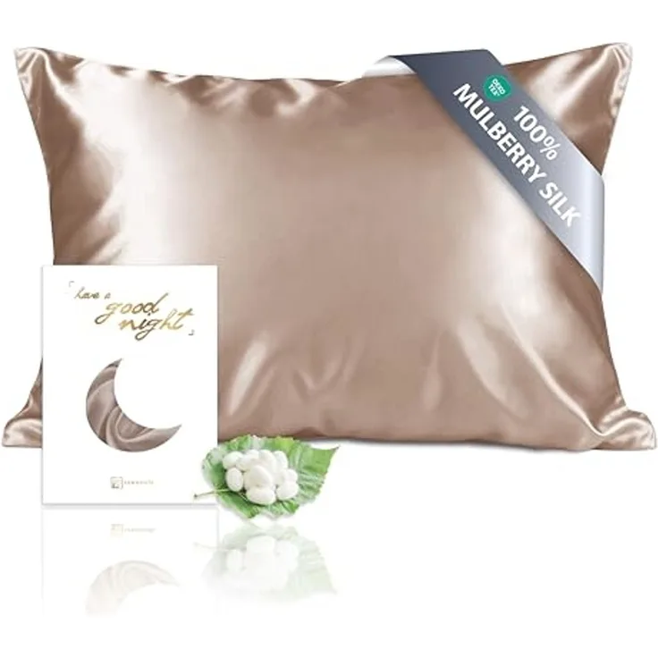 townssilk Beidseitig 100% 19mm Pure Maulbeerseide Kissenbezug für Haar und Haut Gesundheit, 1 Stück 50x80cm Größe Kissenbezug mit verstecktem Reißverschluss 600 Fadenzahl Lightbronze
