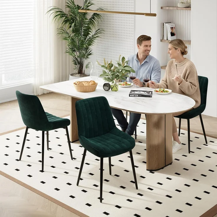 COLAMY Samt Esszimmerstühle 4er Set – Gepolsterte Stühle für Esszimmer & Küche mit Metallbeinen, Dickem Sitzpolster & Rutschfesten Füßen, grün – Bild 8