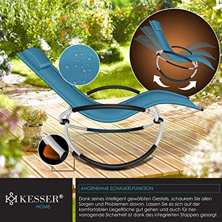 KESSER® Relaxliege Liegestuhl | Gartenliege Sonnenliege | Gartenstuhl | Klappstuhl faltbar | Schwungliege | Schaukelsessel | ergonomische Relaxsessel | wetterfest | 180 kg Belastung Petrol Blau – Bild 6