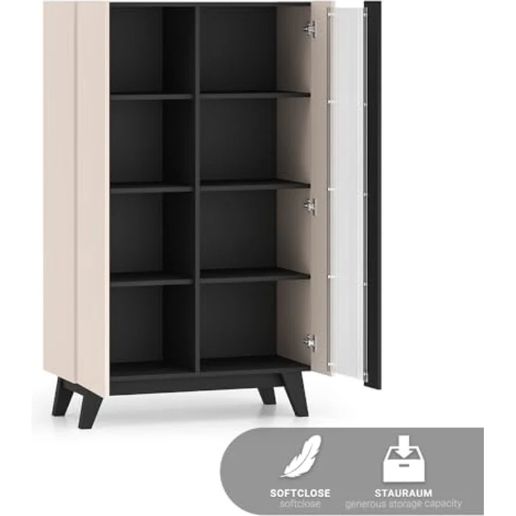 Lomadox Wohnzimmer-Set FRIONA-131, (Mega-Spar-Set, 2-St, Highboard Sideboard), kaschmir schwarz modern Möbelfüße Softclose Glastür – Bild 3