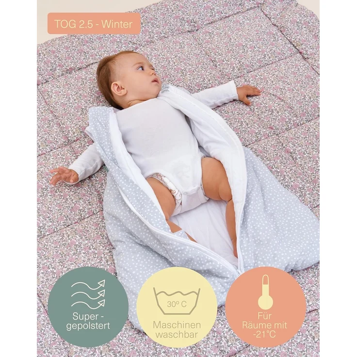 molis&co - Baby schlafsack ärmellos - Ideal für den Winter - Babyschlafsack tog 2.5 ohne Ärmel - 100% Baumwolle (Oeko-TEX 100), Premium Qualität - Grey Print (85 cm, 6-18 Monate) – Bild 4