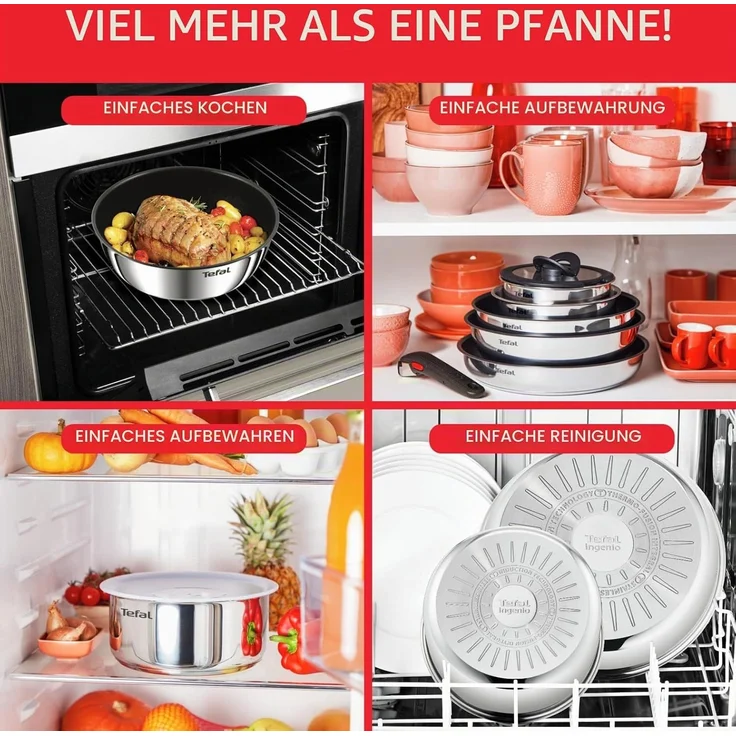 Tefal Topf-Set Tefal Ingenio Emotion Kochgeschirr, 13-teilig, Edelstahl, stapelbar, Edelstahl (13-tlg), Titanium X2 Beschichtung – Bild 7