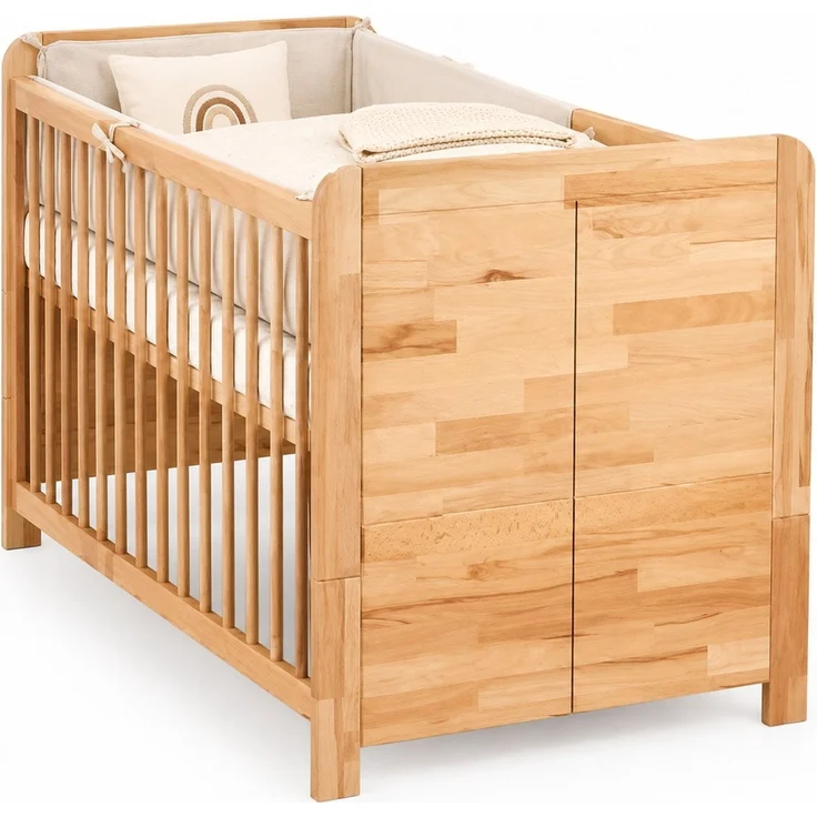 Babybett Rahmen Kernbuche massiv Sprossen Buche Dekor #4547 – Bild 2
