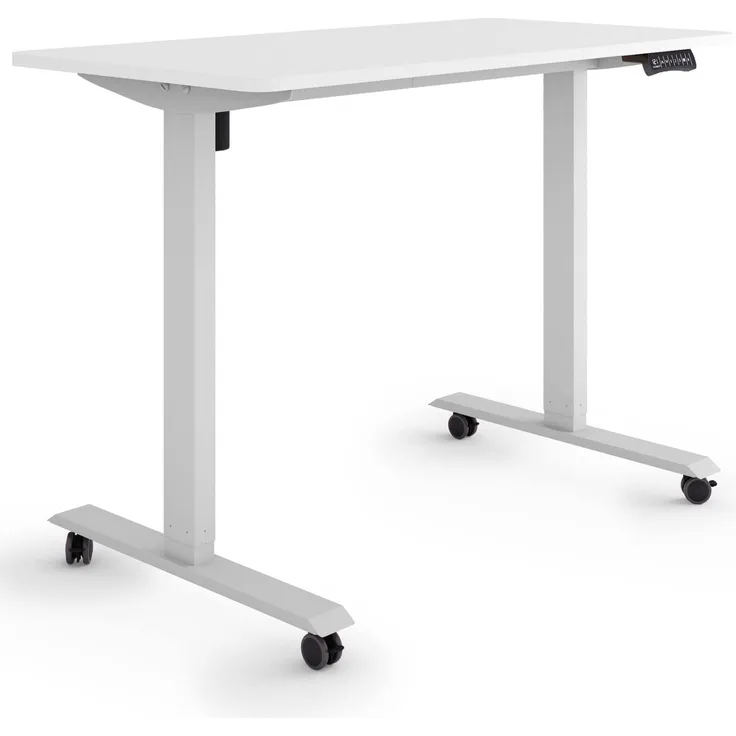 ESMART Germany ETX-121GW 120x60 cm Weiß Ergonomischer Steh-Sitz-Schreibtisch auf Rollen Stufenlos elektrisch höhenverstellbar 78,5-128,5cm 3X Memory Aktivitätserinnerung Soft-Start/Stopp