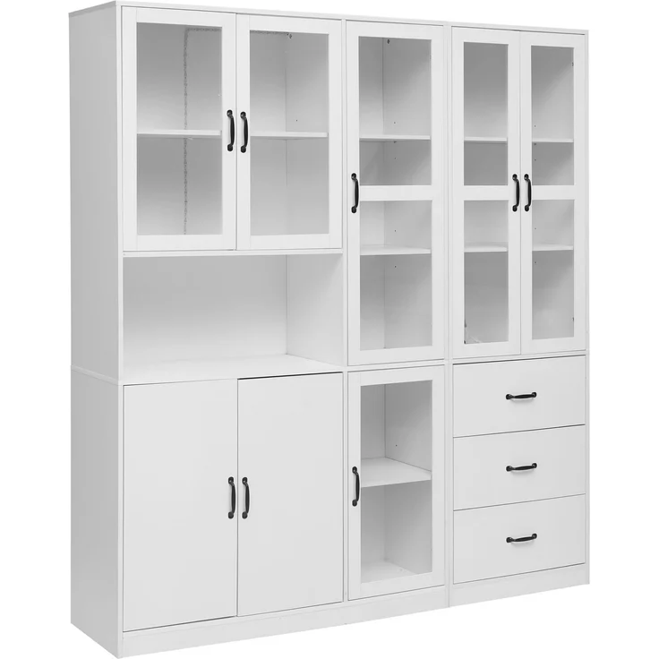 Vitrinen-Set 180x40x200 cm, weiß, mit LED, 8 Türen und 3 Schubladen – Bild 7