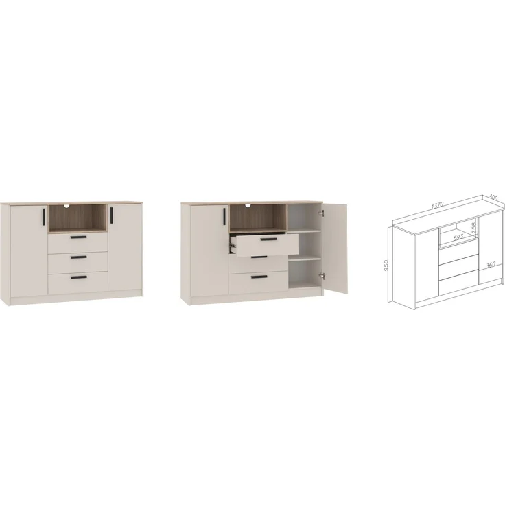 Marmex Möbel Grant Set-40C Hoher Eck-Kleiderschrank und Kommode, Schlafzimmer-Set, laminierte Spanplatte, graubeige cashmere+cremona torro 228/91x235x40 cm – Bild 4