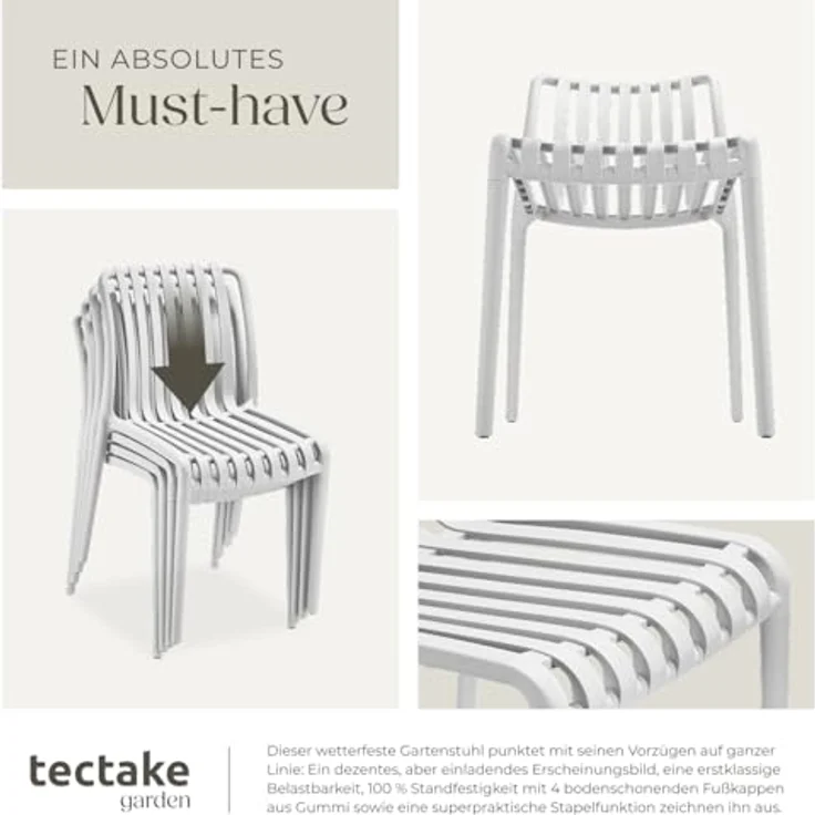tectake Gartenstuhl Balkonstuhl Alcudia, wetterfest und UV-beständig, stapelbar (Set, 4 St), Wetterfester, robuster und langlebiger Kunststoff – Bild 8