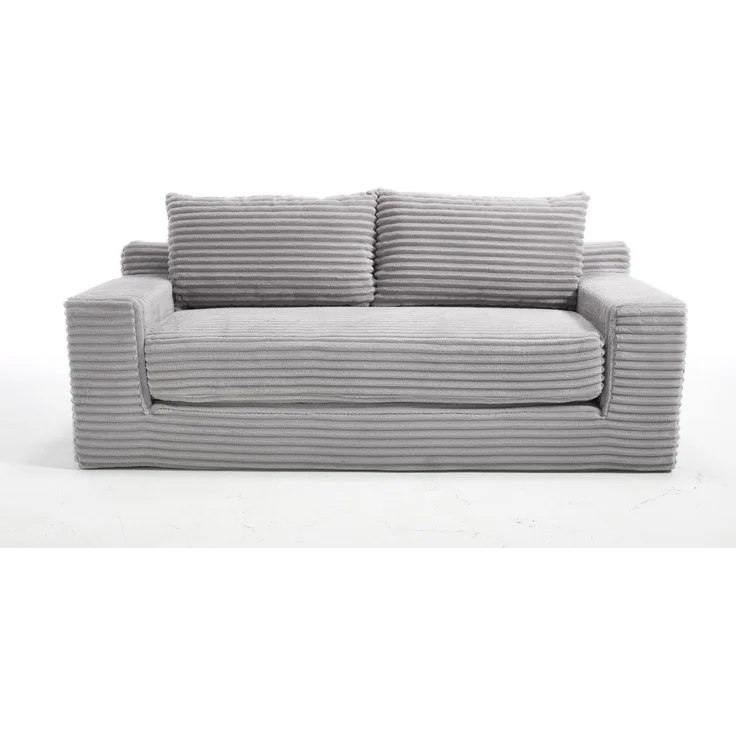 Schlafsofa aus Cord, 2-in-1-Funktion mit Memory-Schaum, 132x85x62 cm, Hellgrau – Bild 3
