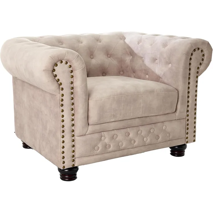riess-ambiente Sessel CHESTERFIELD 110cm champagner (Einzelartikel, 1-St), Wohnzimmer · Samt · mit Armlehne · Federkern