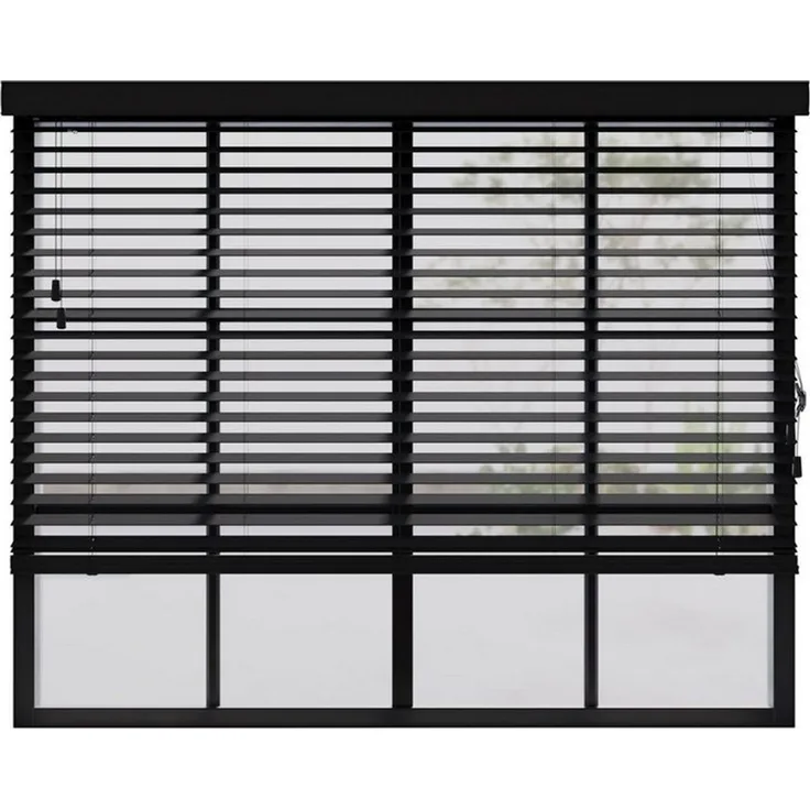 Cocoon Home Jalousie Holzjalousie 50mm Lammelen, Holz Jalousie in Breiten von 50 bis 240 cm, Halterung, Bohren, Echtholz, Bohrmontage, Innenjalousie 70 x 130 - Schwarz