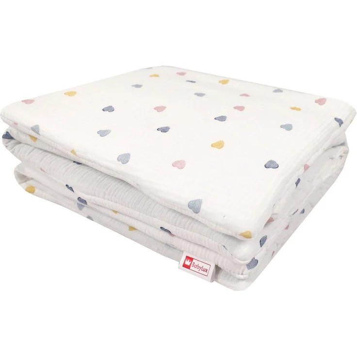 Babydecke BabyLux Babydecke Musselin Kinderwagendecke Kuscheldecke 75x60cm MPM, BabyLux, D4 Bunte Herzen MPM – Bild 3