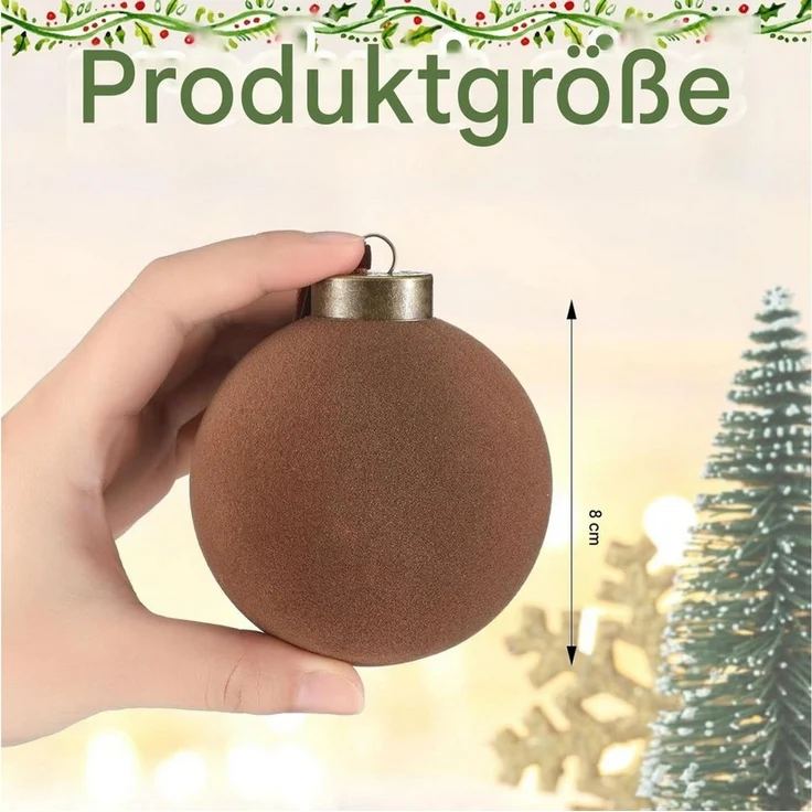 Bomiclss Weihnachtsbaumkugel 8 cm beflockte Weihnachtskugeln, 15-teiliges Christbaumschmuck-Set (15 St) – Bild 2