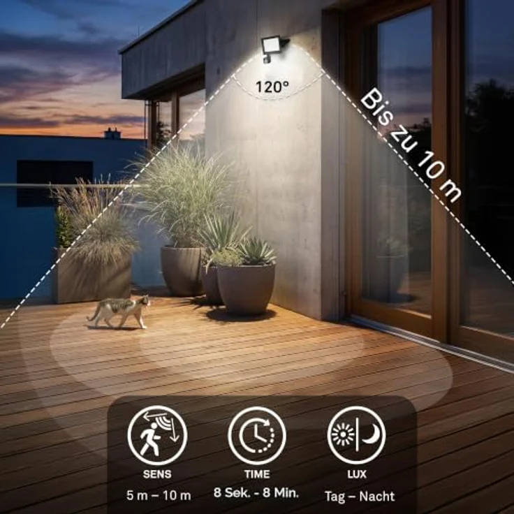 Briloner Leuchten LED Flutlichtstrahler VARO, LED fest integriert, 14x19x4 cm, Garage, Garten, Auffahrt – Bild 8