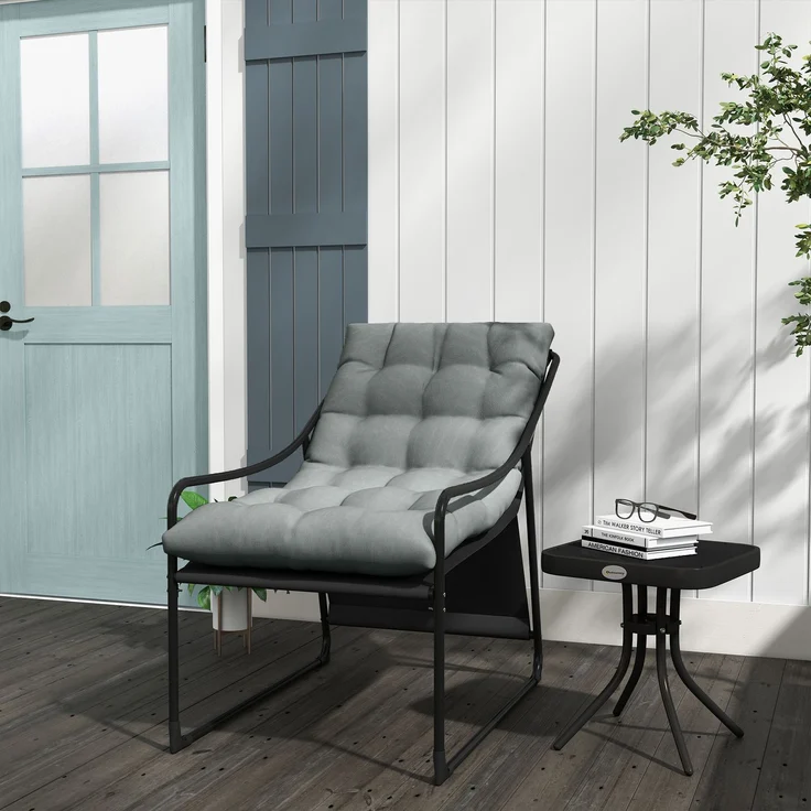 Outsunny Gartensessel, Stahl, Polyester, Grau, 62L x 110B x 88H cm – Bild 2