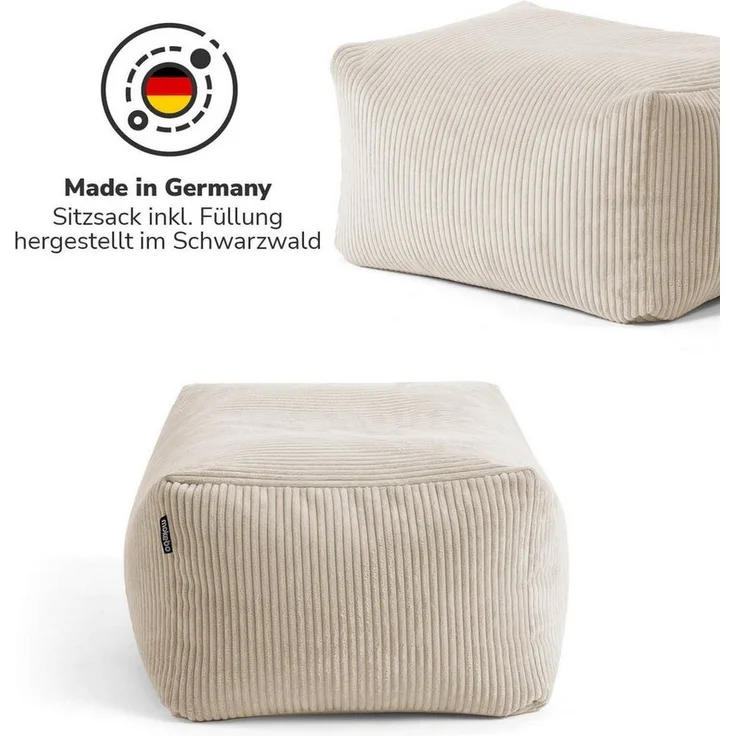 mokebo Pouf Der Ruhestifter (aus Cordstoff), Sitzhocker, Bodenkissen, Fußhocker oder Sitzkissen eckig in Beige – Bild 3