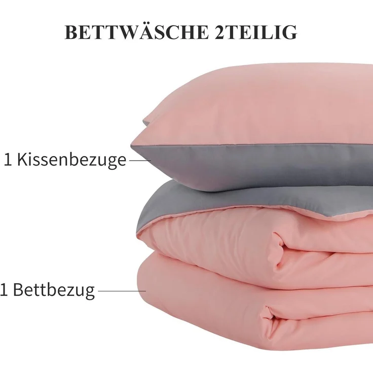 Bettwäsche 155x220 2tlg Grau Wendebettwäsche Reißverschluss Mikrofaser – Bild 7