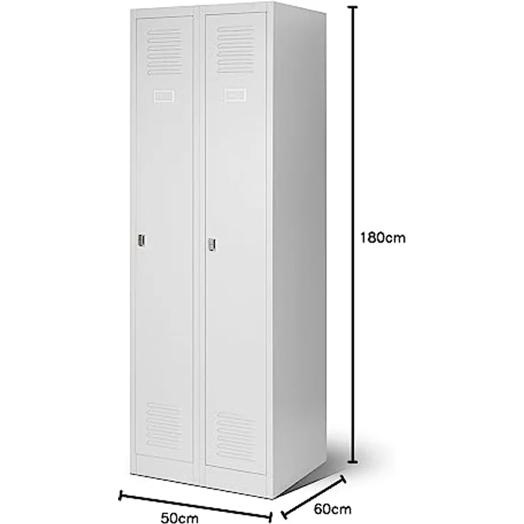 Jan Nowak Spind Schrank, Kleiderschrank, Metallschrank, Schließfachschrank | 2 Abteile mit Kleiderstange, Lüftungsschlitze, Trennwände, 4 Kleiderhaken pro Abteil | 180 x 60 x 50 cm, Grau – Bild 4