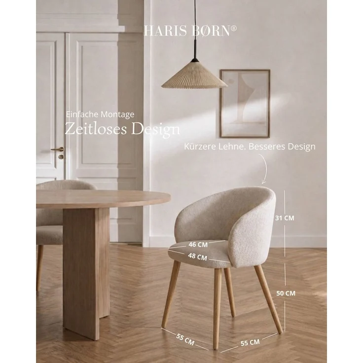 Haris Børn Esszimmerstuhl mit Armlehnen NØR - Hochwertige Polsterstühle für Esszimmer (Set, 4 St), Beige/Holzbeine - Premium Esszimmer Stühle & Wohnzimmer Stühle – Bild 2