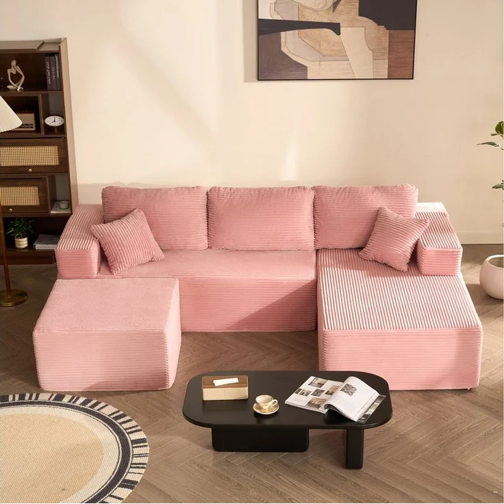 LITBIRD Ecksofa U-förmig 272x175x61 cm, modulares Oversize-Schlafsofa, montagefrei, mit Recamiere, extra tief sitzend, als Schlafsofa nutzbar – Bild 1