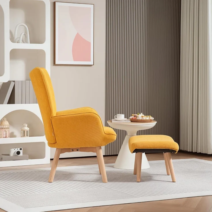HOMCOM Relaxsessel mit Hocker, Kordoptik, Holzbeine (Ohrensessel, 2-St, Polstersessel), für Wohnzimmer, Orange – Bild 7