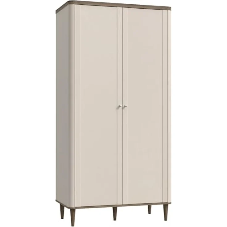 Forte LACETTI Kleiderschrank 100, moderner Schrank mit Skandi Lamellen Design, 2-türig, Schlafzimmer, Kaschmir | Beige mit Valencia Eiche Holzdekor, 100,1 cm breit x 200,5 cm hoch x 52,7 cm tief – Bild 4