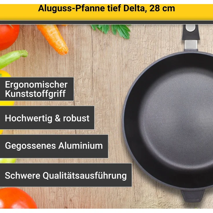 Aluguss Pfanne DELTA 28 cm und extra hoch 7,5 cm / Karl Krüger / Schmorpfanne – Bild 4