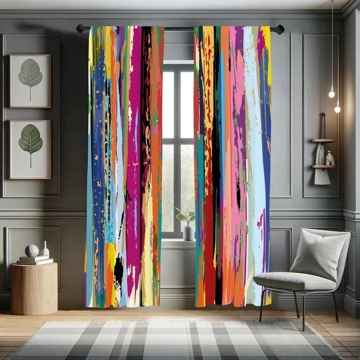 Abakuhaus Gardine Vorhang für Wohnzimmer Schlafzimmer Dekor, Microfaser, Abstrakt Vibrierende Regenbogen-Entwurf – Bild 2