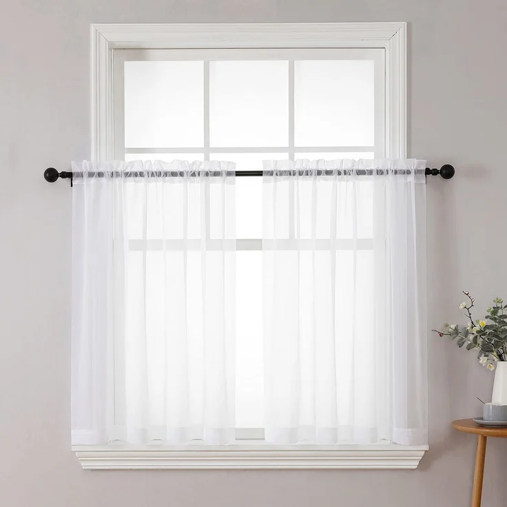 Chyhomenyc Weiße durchsichtige Vorhänge, 91,4 cm lang, 2 Paneele, lichtfilternd, Voile, Stangentasche, kurze Fenstervorhänge für Badezimmer, Wohnzimmer, Bauernhaus, kleine Fenster, je 106x91,4 cm, 2