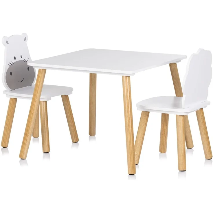 Chipolino Kinder Tischset Tiermotiv Tisch 2 Stühle, Holz, Sitzgruppe, ab 2 Jahre weiß grau – Bild 1