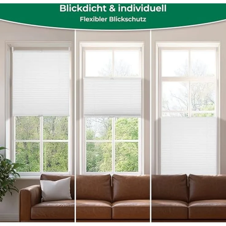 Allesin Plissee ohne Bohren Plissees Klemmfix Weiß 35x130cm(BxH), Plisseerollo Faltrollo mit Klemmträger, Jalousie Rollos für Fenster und Tür, Sichtschutz und Sonnenschutz – Bild 4