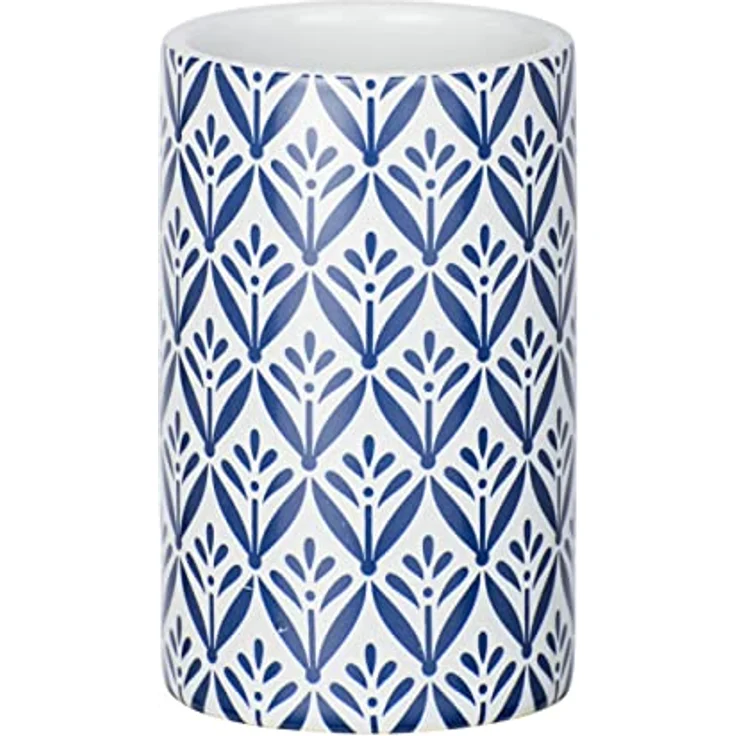 WENKO Zahnputzbecher Lorca Keramik, Zahnbürstenhalter für Zahnbürste und Zahnpasta, blau-weiß, Ø 6,5 x 11 cm – Bild 1