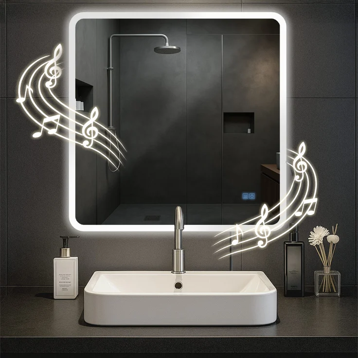 CLP Badspiegel Jericho Bluetooth-Lautsprecher Anti-Beschlag LED-Beleuchtung dimmbar,80x80 cm – Bild 1