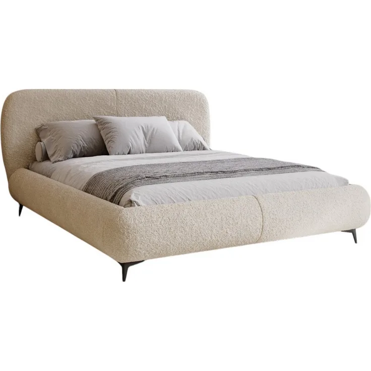 Compleo Polsterbett mit gepolstertem Kopf- & Fußteil, Bett mit Bettkasten Japandi-Stil