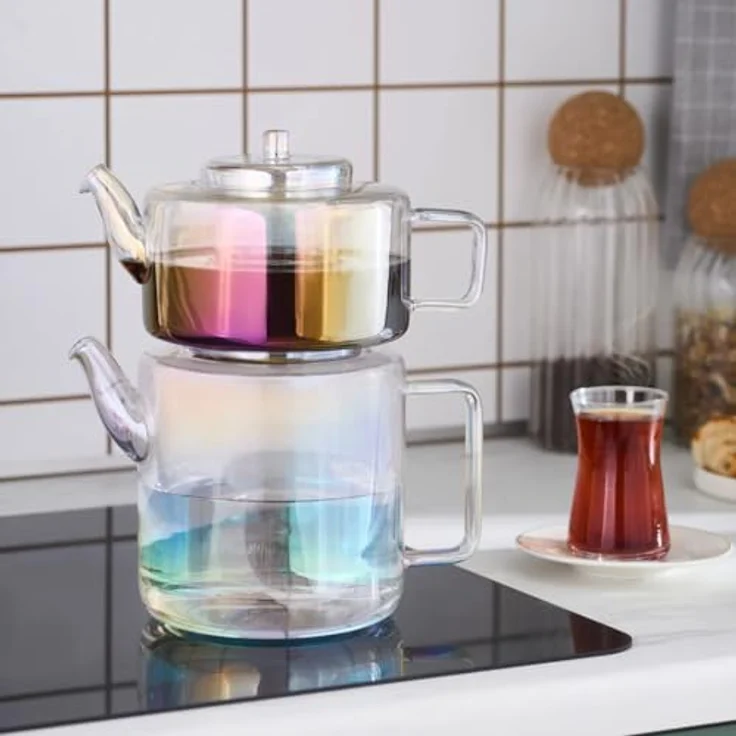 Karaca Teekanne Karaca Flat Borosilikat Glas-Teekannen-Set Luster, 2.9L, Glanz-Optik – Bild 7