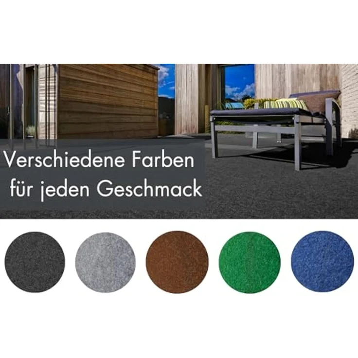 andiamo Kunstrasen Outdoor wasserdurchlässig, Rasenteppich wetterfest, Drainage-Noppen, UV-beständig, für Balkon und Garten, Farbe:Anthrazit, Größe:133x300 cm – Bild 5
