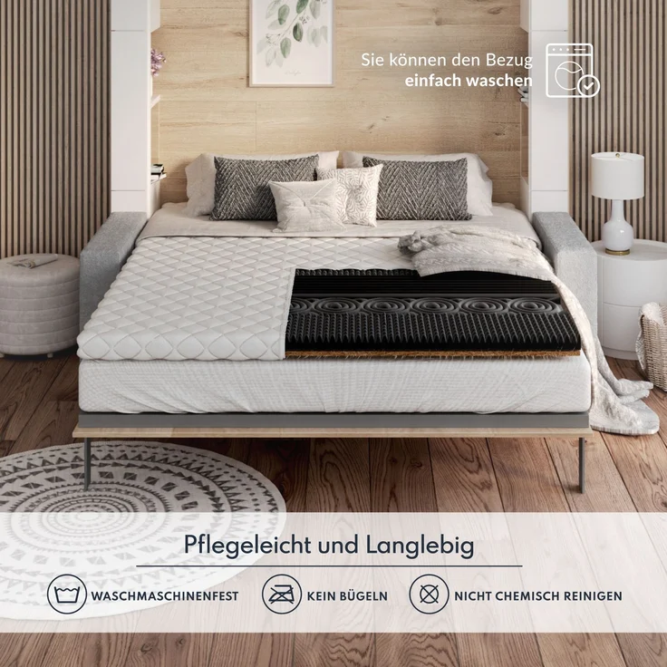 Topper 140x200 cm Matratzenauflage mit HR-Schaum Kokos 6 cm Schoner H3 – Bild 7