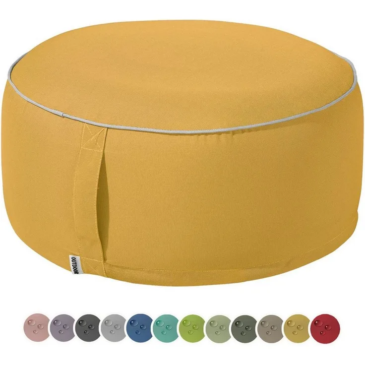 heimtexland Outdoor Pouf Sitzkissen wetterfest Garten Bodenkissen aufblasbar Fußhocker Yoga Lounge Hocker Tisch Party Deko Sitzsack 25x55 Typ551 Senfgelb