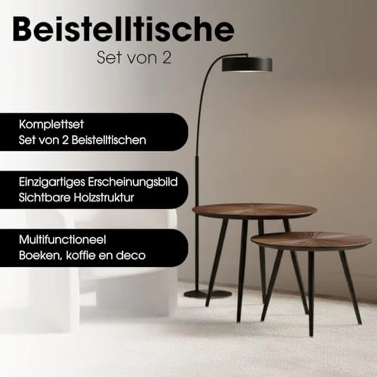 MICA Decorations Dane Beistelltische – Couchtisch Set 2-teilig – Beistelltisch Rund H44 x Ø54 cm – Couchtisch Set aus recyceltem Holz – Beistelltische für Wohnzimmer – Braun – Bild 3