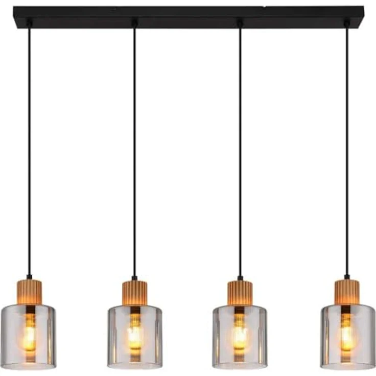 Globo Lighting ALEIDIS, Hängeleuchte mit vier rauchfarbenen Glashängern und Holzapplikationen, H 120 cm – Bild 3